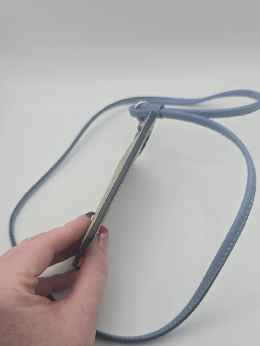Coach Beige Signature Mono ID/Card Holder Lanyard Light Blue Trim/Strap (EUC)💙